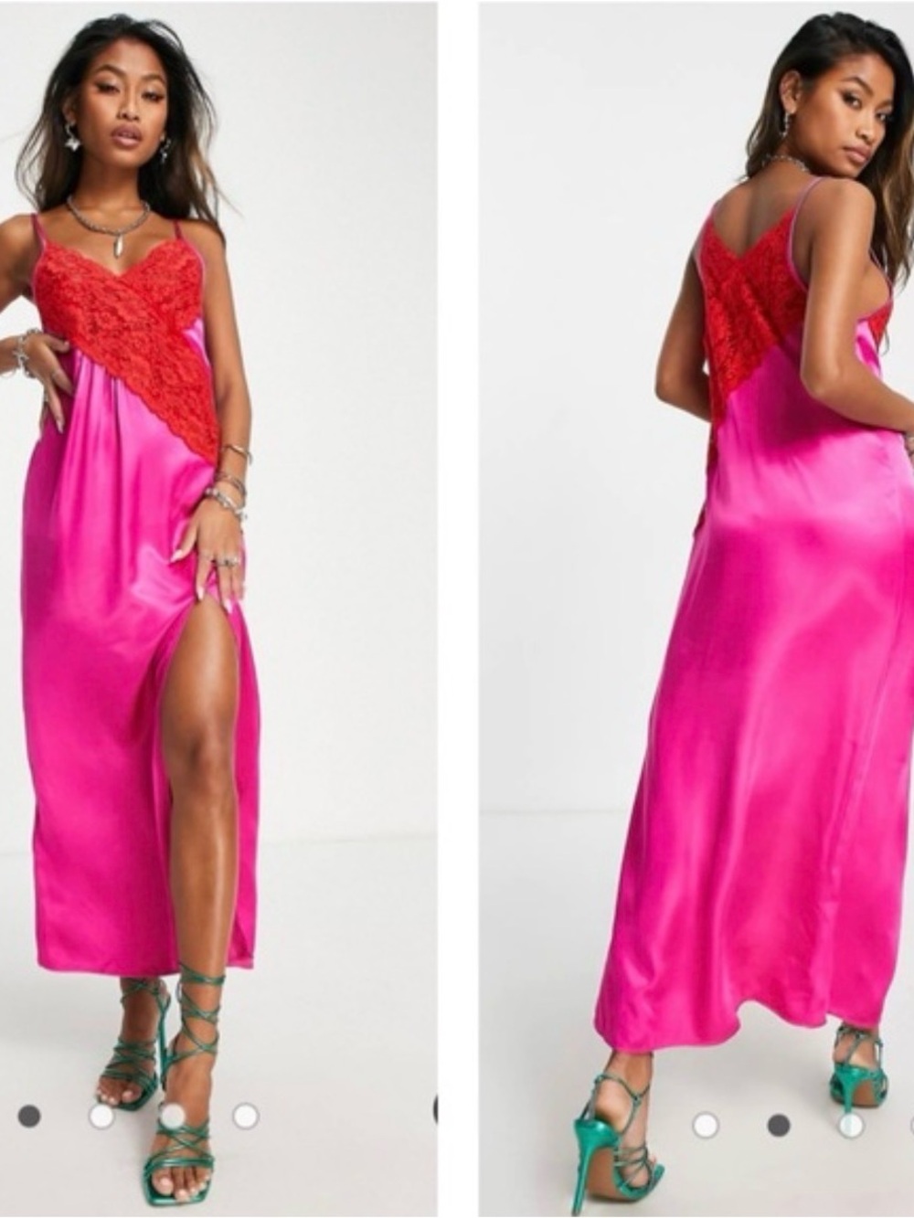 Topshop Orange Lace Trim Fuchsia Slip